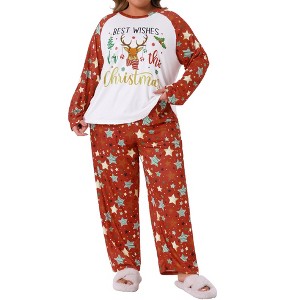 Agnes Orinda Women's Plus Size 2 Piece Soft Sleepwear Christmas Crew Neck Long Sleeve Top and Capri Pants Cute Lounge Pajamas Set - 1 of 4