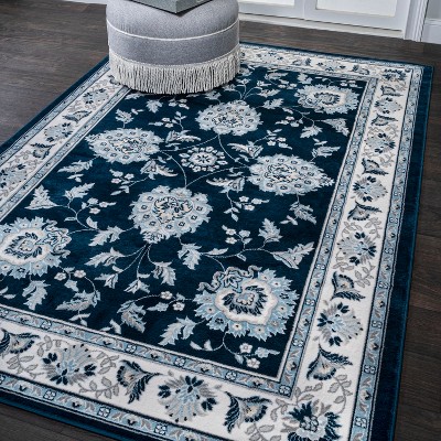Elegant Navy/Ivory Synthetic Reversible Area Rug 3x5 Feet