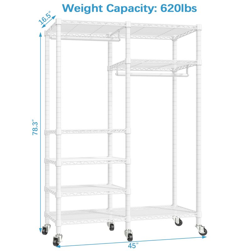 VIPEK R4 Rolling Garment Rack Heavy Duty Clothes Rack with Double Rods and Lockable Wheels, 4 of 12