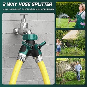 Akoasm Outdoor Heavy-Duty Metal Dual-Direction Garden Hose Splitter with Shut-Off Valve, 3 Leak-Proof Gaskets & 1 Roll of Sealing Tape-Green - 1 of 4