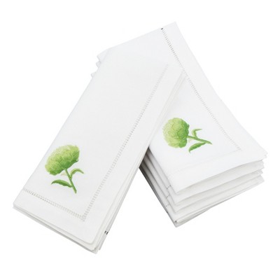 Saro Lifestyle Embroidered Artichoke Design Hemstitched Trim Border Cotton Napkin (set of 6 pcs)