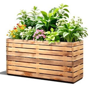 TUYOHW Metal Planter Box, Rectangular Planter Box with Drainage Holes, Large Planters with Removable Shelf for Outdoor Plants, Black - 1 of 4