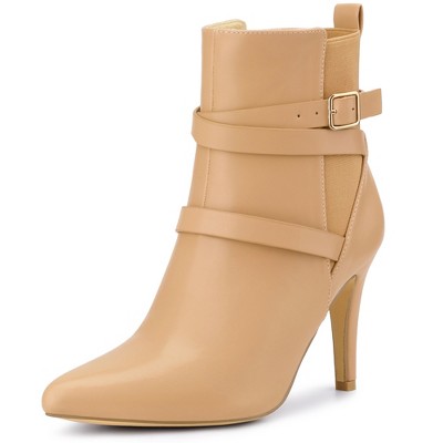 Perphy Women's Pointy Toe Cross Straps Stiletto Heel Ankle Chelsea Boots