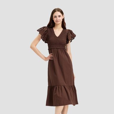 Women's Flutter Short Sleeve Midi A-Line Dress - Universal Thread Brown XS  : Target