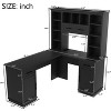 Gulches L Shaped Computer Desk with Power Outlet 2 Cabinets 2 Drawers 11 Open Shelves Study Office Living Room Desk Black - 3 of 4