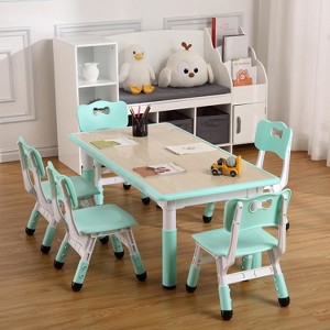 Garvee Kids Table and 6 Chair Set,47.20" Rectangle Height Adjustable Table with Non-Slip desks Legs,7-Piece Activity Kids Desk Set - 1 of 4