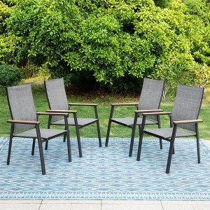 Captiva Designs Outdoor Dining Aluminum Chairs with Quick-dry Textilene & Wood-like Armrests - 1 of 4