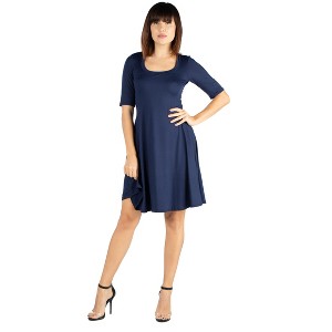 24seven Comfort Apparel A Line Knee Length Dress Elbow Length Sleeves - 1 of 4