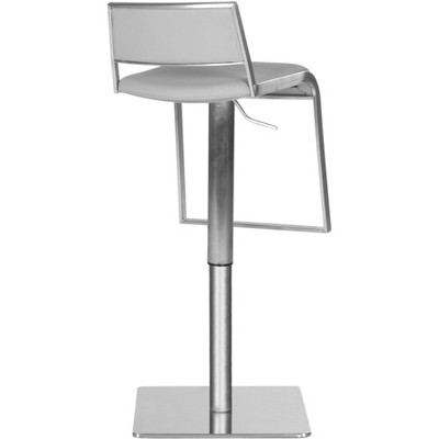 Gray Adjustable Swivel Bar Stool with Metal Base and Leather Seat