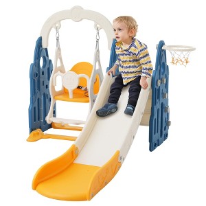 4 In 1 Toddler Slide Swing Set, Indoor Outdoor Playground Equipment, Freestanding Playset, with Basketball Hoop, for Playground - 1 of 4