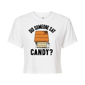 Women's - Peanuts - Say Candy Art Cropped Graphic T-Shirt - 1 of 4