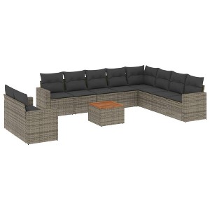 vidaXL Patio Sofa Set with Cushions Outdoor Furniture 11 Piece Poly Rattan - Gray - 1 of 4