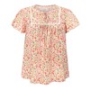 Women's Plus Size Summer Floral Print Pintucked Trim Front Ruffle Sleeve Tie Neck Casual Vacation Blouses - GRACE & GRANDEUR - 4 of 4