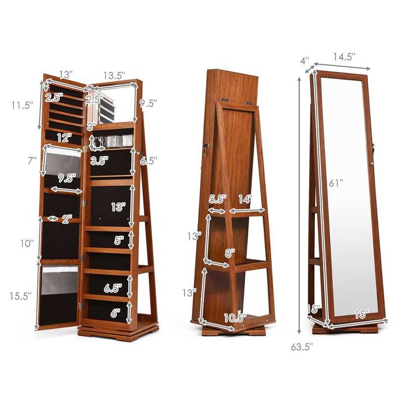 Costway 360degree Rotatable Jewelry Cabinet 2-in-1 Lockable Mirrored Organizer, 2 of 11