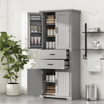 PAGED Storage Cabinet 32.6" Bathroom Organizer with 3 Drawers, Adjustable Shelves and 3 Doors, Freestanding Office Storage Unit for Room