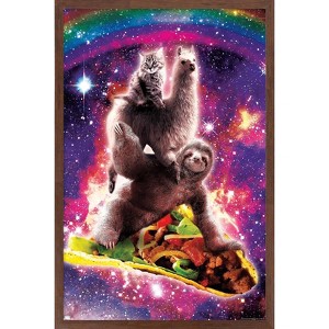 Trends International James Booker - Space Sloth Llama Cat Riding Taco Framed Wall Poster Prints - 1 of 4
