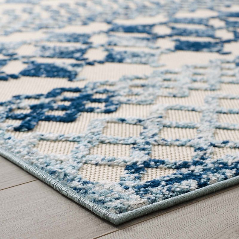 Modway Reflect Giada Distressed Vintage Abstract Diamond Moroccan Trellis 8x10 Indoor and Outdoor Area Rug, 8 ft x 10 ft, Ivory and Blue, 5 of 9