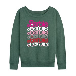 Women's - Barbie - Stacked Barbie Vday Lightweight French Terry Wide Neck Long Sleeve Shirt - 1 of 4
