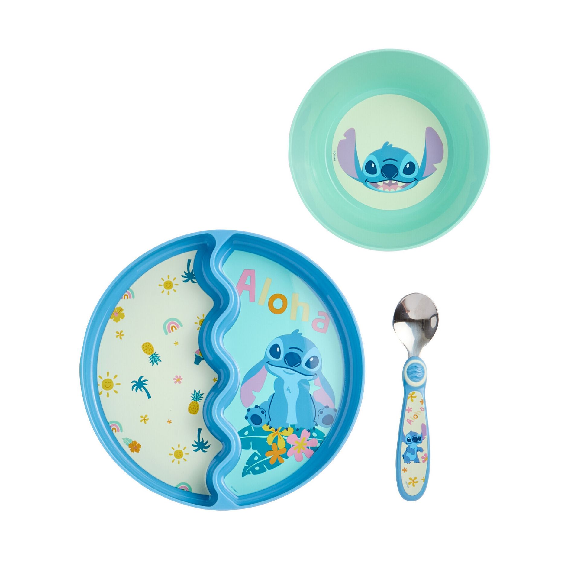 Disney 3pc Stitch Mealtime Baby Feeding Set with Divided Suction Plate, Bowl and Spoon