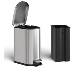13 Gal / 50 L Stainless Steel Kitchen Trash Can with Lid, Slim Step-On Garbage Bin, Rustproof Trash Can with Soft Close, Inner Bucket & Rear Handle - 1 of 4