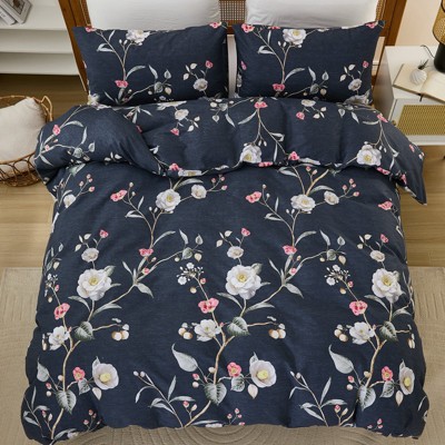 Floral Duver Cover– 100% Cotton Bedding Set with Botanical Print, Soft Lightweight All Season