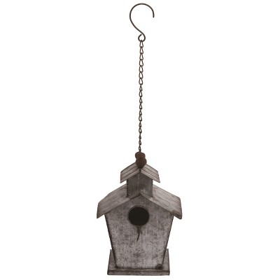 Transpac Metal 21 in. Silver Spring Corrugated Bird House with Chain