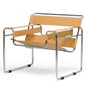 Baxton Studio Jericho Leather Mid Century Modern Accent Chair Tan: Chrome Finish, No-Mar Feet, Fully Assembled - 1 of 3