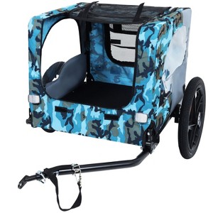 Munora - Outdoor Heavy Duty Collapsible Pet Bike Trailer - 16-Inch All-Terrain Wheels - Universal Hitch - Foldable Dog/Cargo Carrier - Blue & Grey - 1 of 4