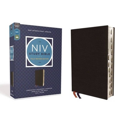 NIV Study Bible, Fully Revised Edition, Bonded Leather, Black, Red Letter, Thumb Indexed, Comfort Print - by  Zondervan (Leather Bound)