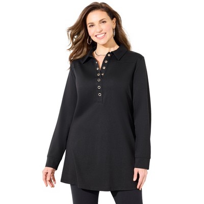 Catherines Women's Plus Size Cloud Knit French Terry Collared Tunic