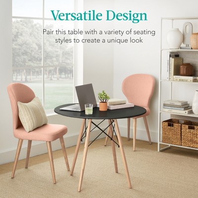 Compact Black Round Mid-Century Modern Dining Table with Beech Wood Legs