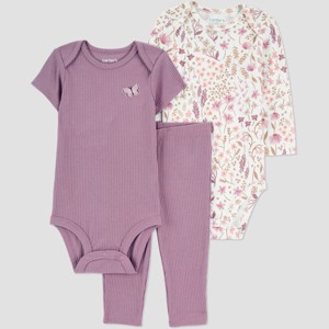 Carter's Just One You® Baby Girls' 3pc Floral Bodysuit Set - Purple - 1 of 3
