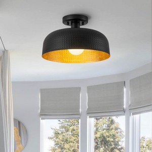 LLHZSY Black Ceiling Light 12 1/5" Wide Mid Century Modern Hammered Arc Shade for Kitchen Entryway Bedroom - 1 of 4