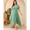 Women Plus Size Maxi Dress Short Sleeve Wrap V Neck Button Down High Low Split Ruffle Long Dress - 2 of 4