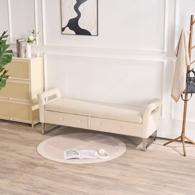 Aortzio 67.91"W Modern Velvet Upholstered Flip Top Storage Bench With Metal Legs