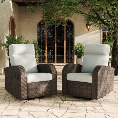 LayinSun Oversized Wicker Outdoor Swivel Glider Recliner Lounge Chair Set of 2