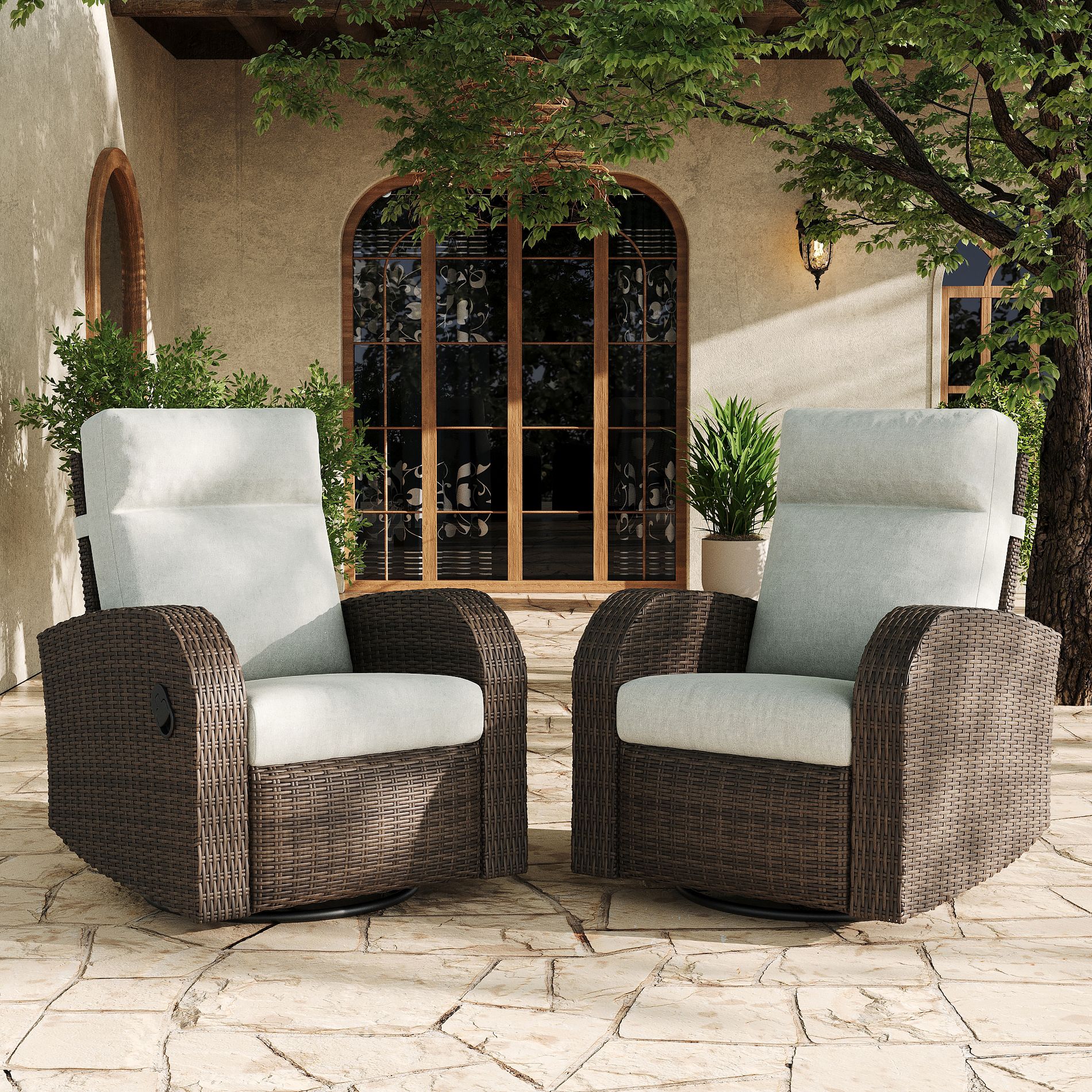LayinSun Oversized Wicker Outdoor Swivel Glider Recliner Lounge Chair Set of 2