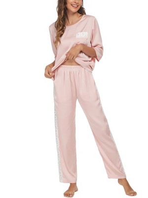 Cheibear Womens Satin Sleepwear Lounge With Pants Nightwear 3/4 Sleeves  Pajama Set Pea Green X-large : Target