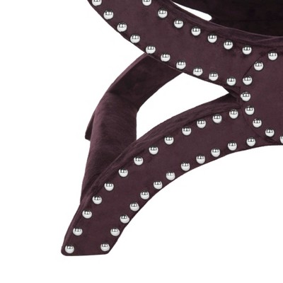 Plum Velvet Ottoman with Silver Nailhead Trim