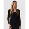 INSPIRE CHIC Women's Long Sleeve Cocktail Party Open Front Cropped Velvet Bolero Shrugs - 2 of 4
