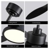 Ludomide 52" Black Ceiling Fan with Light and Remote, Dimmable Downrod Mount Modern Fan Light, 6-Speed Wind Chandelier Fan-Black - 4 of 4