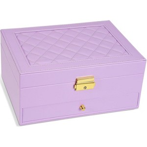 Two-Layer Lockable Jewelry Box with Removable Tray and Quilted Top, Light Purple - 1 of 4