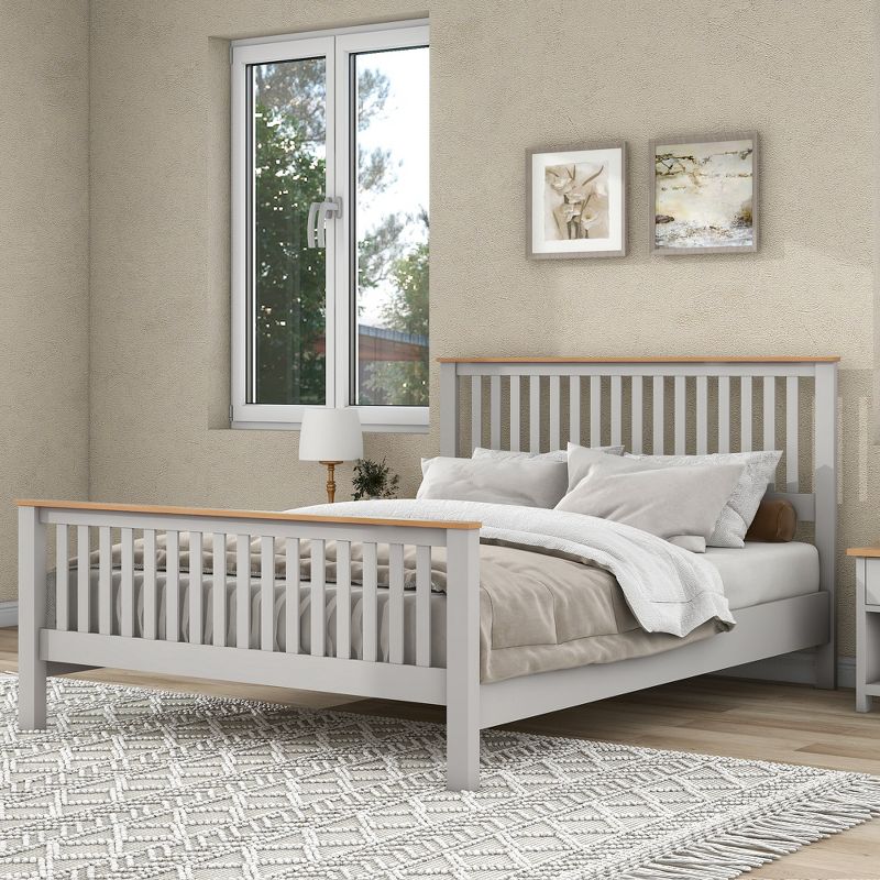 Country Solid Platform Bed with Oak Top Gray-ModernLuxe, 1 of 10