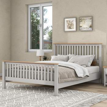 Country Solid Platform Bed with Oak Top Gray-ModernLuxe