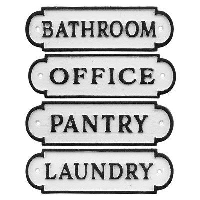 Auldhome Design Cast Iron Door Room Plaques, 4pc Set; Pantry, Office 