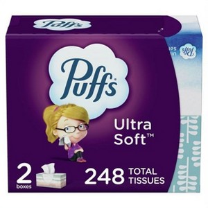 Puffs Ultra Soft Facial Tissues, 2 Family Size Boxes, 124 Facial Tissues Per Box - 1 of 4