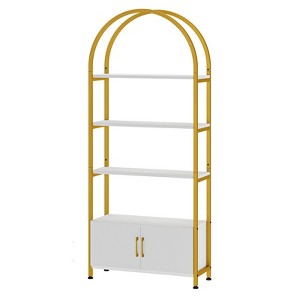 Industrial Arched Bookshelf w/ Storage Cabinet, 71.5" Metal Frame & MDF, Rustic - 1 of 4