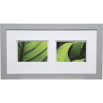Gallery Solutions 10"x20" Flat Gray Wall Frame with Double White Mat 5"x7" Image