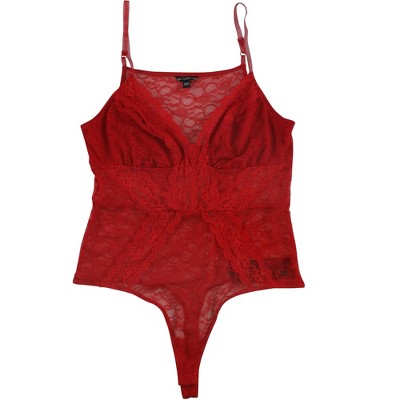 GUESS Womens Lace Thong Bodysuit Jumpsuit, Red, X-Large