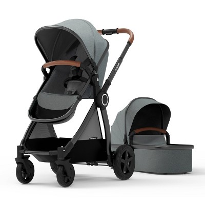 Image of Mompush Ultimate 2 Full Size Stroller with Bassinet - Gray Fabric Black Frame